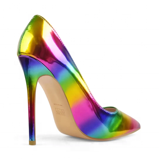 Pointy toe rainbow color patent PU fashion heels for women court dress shoes new arrived design - 副本