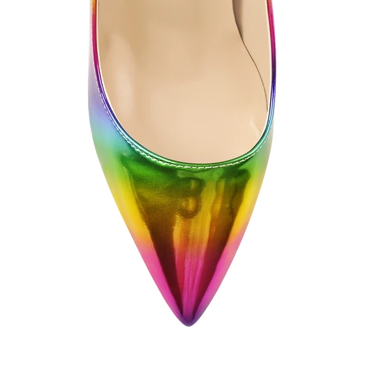 Pointy toe rainbow color patent PU fashion heels for women court dress shoes new arrived design - 副本